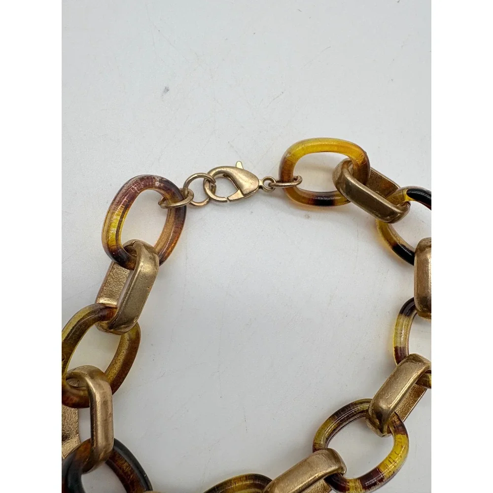 Gold Tone and Tortoiseshell Resin Chunky Oval Chain Link‎ Bracelet